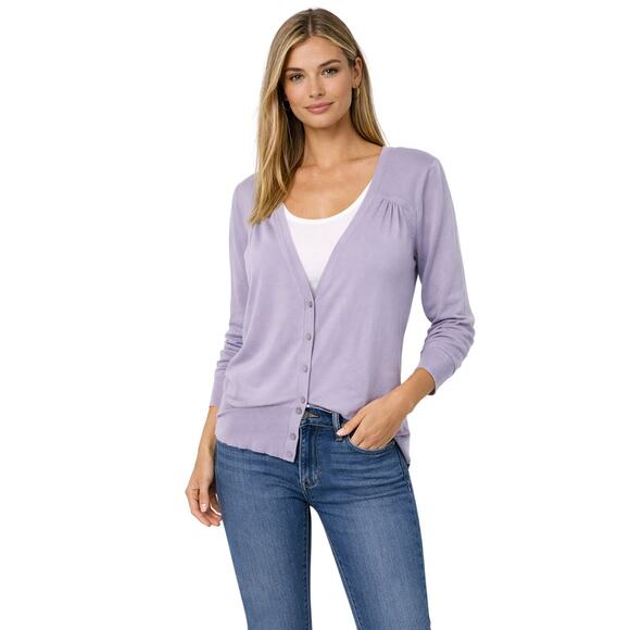 White House Black Market Lavender Cardigan EUC Size Large - Picture 1 of 3